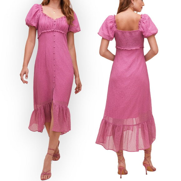 NEW ASTR The Label Rocco Dress Orchid Fuchsia Cottage Ruffle Puff Sleeve Size XS - Picture 1 of 16